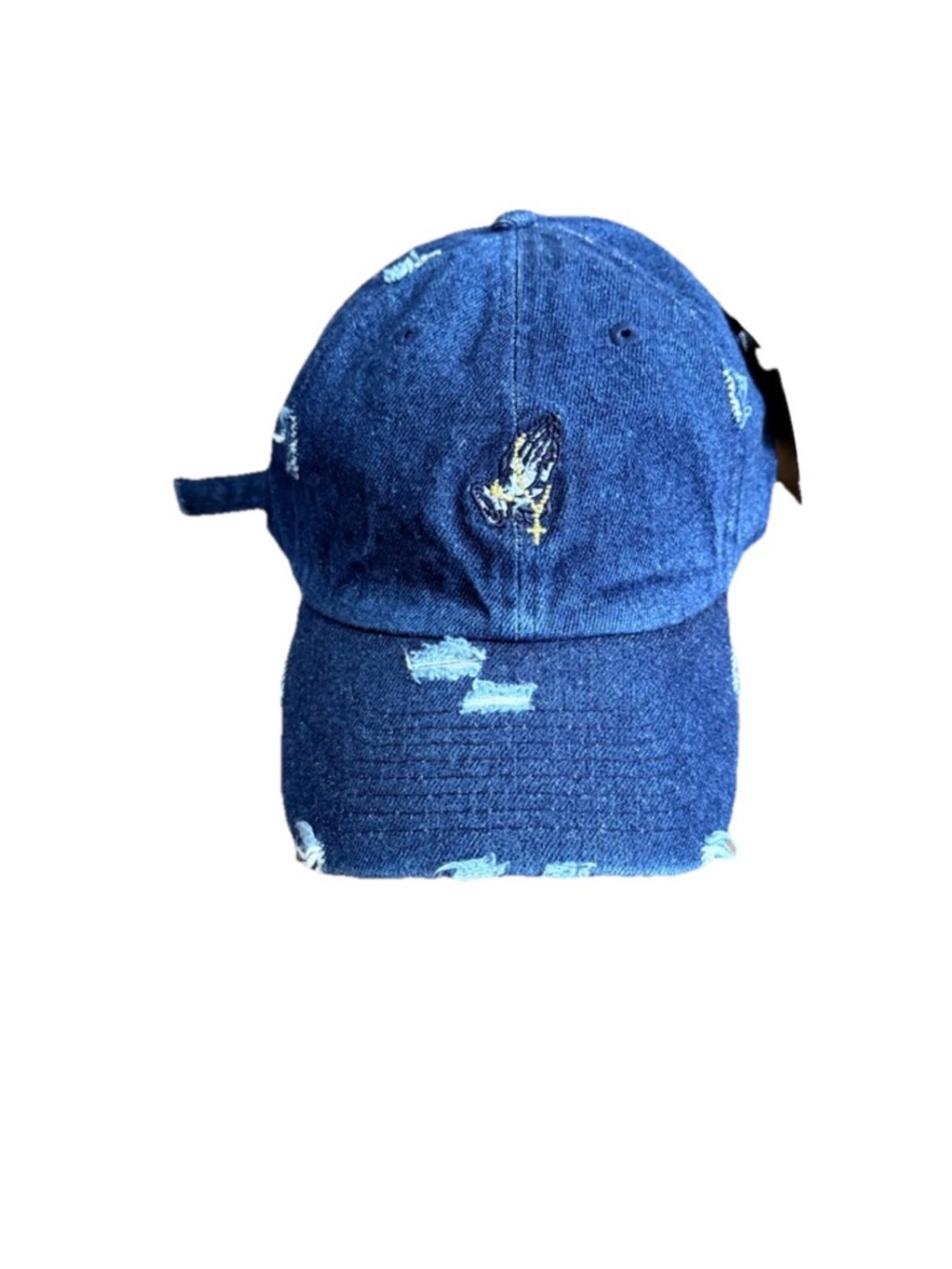 bestir distressed navy denim prayer hands dad hat. Osfa. Nwt